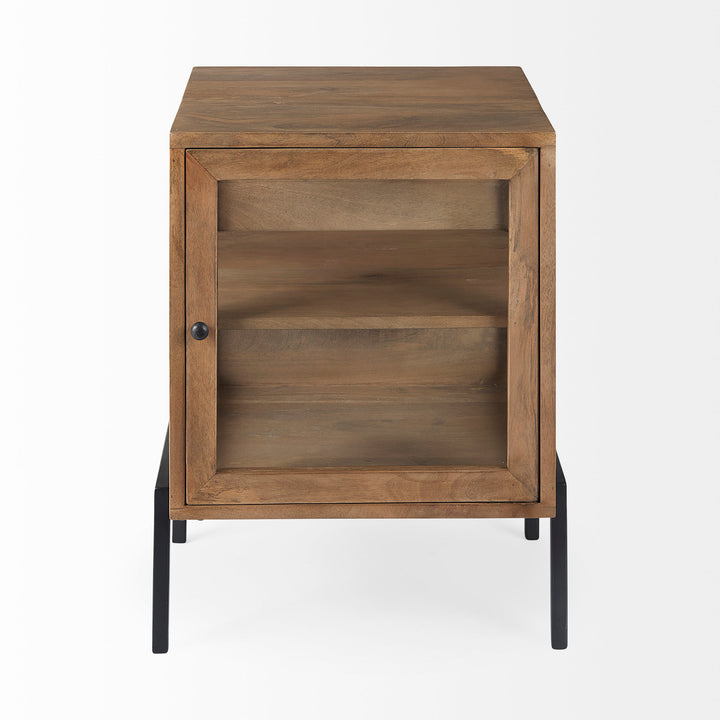 Arelius Light Brown Wood W/ Black Metal Frame End/Side Table Dining Room Mercana