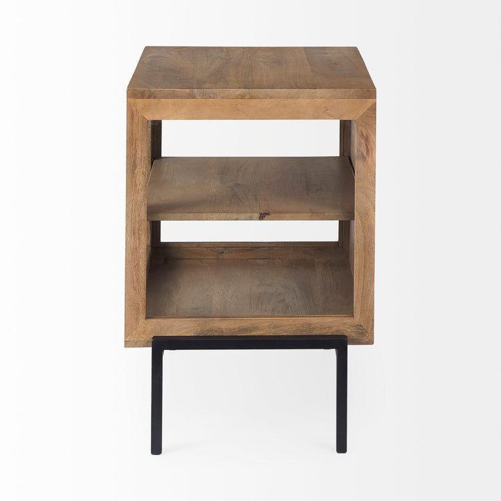 Arelius Light Brown Wood W/ Black Metal Frame End/Side Table Dining Room Mercana