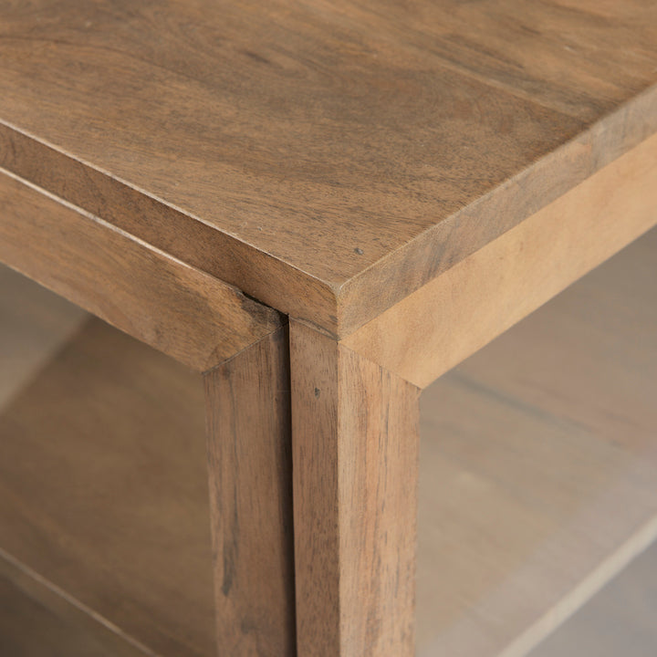 Arelius Light Brown Wood W/ Black Metal Frame End/Side Table Dining Room Mercana