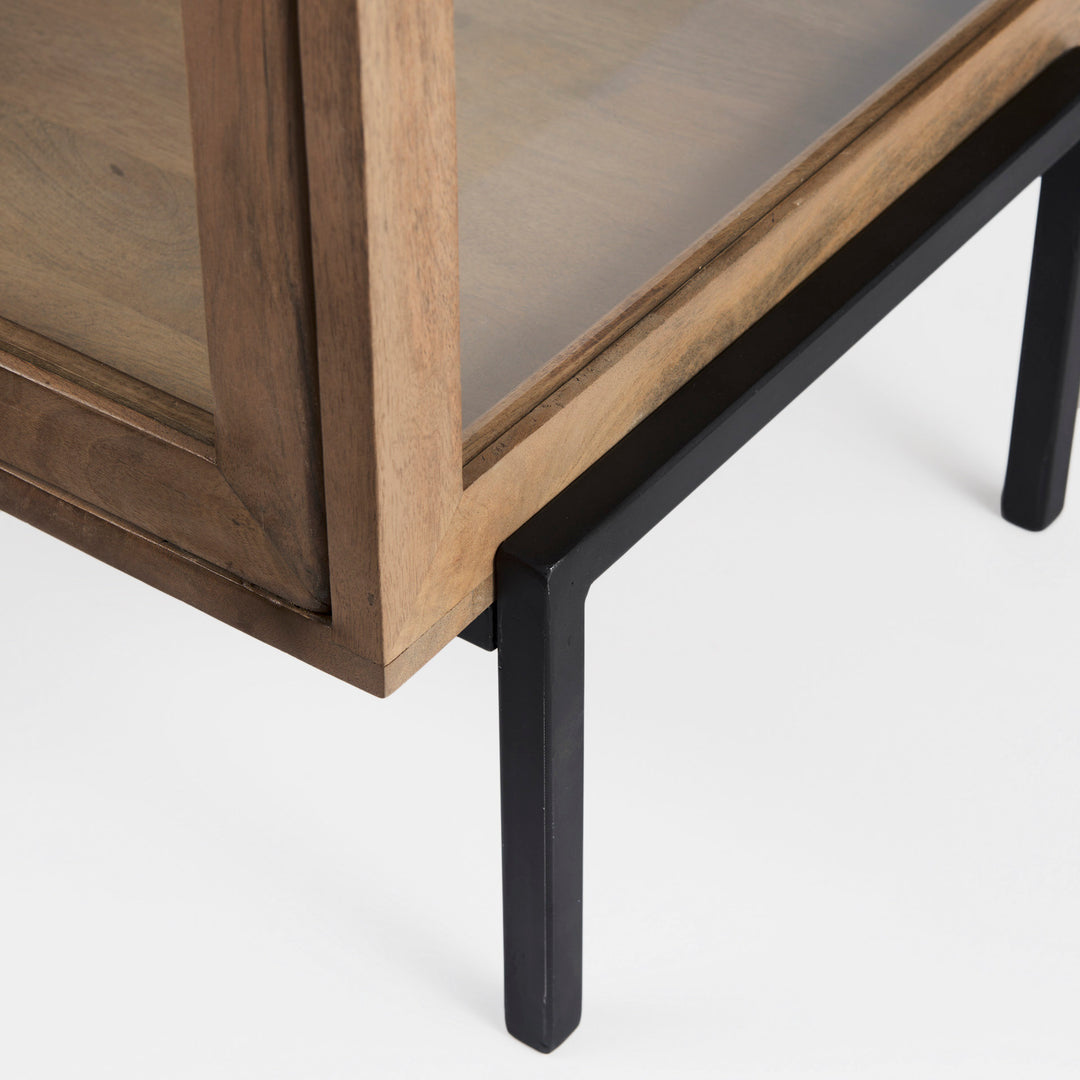 Arelius Light Brown Wood W/ Black Metal Frame End/Side Table Dining Room Mercana