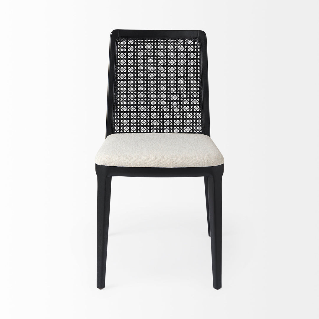 Clara Black Wood W/ Cream Fabric Seat and Cane Back Armless Dining Chair Living Room Mercana