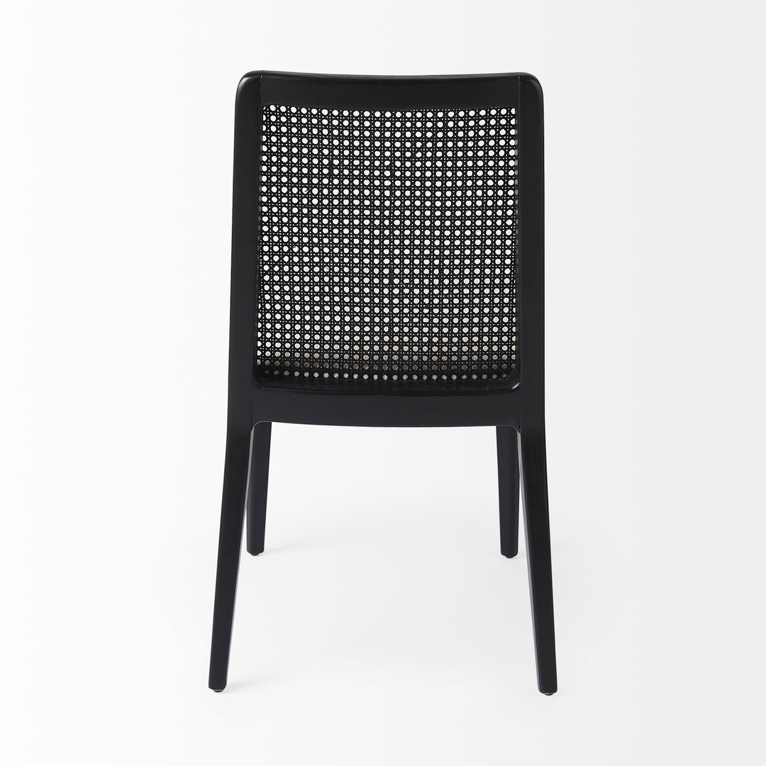 Clara Black Wood W/ Cream Fabric Seat and Cane Back Armless Dining Chair Living Room Mercana
