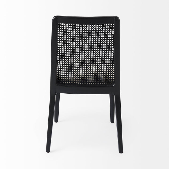 Clara Black Wood W/ Cream Fabric Seat and Cane Back Armless Dining Chair Living Room Mercana