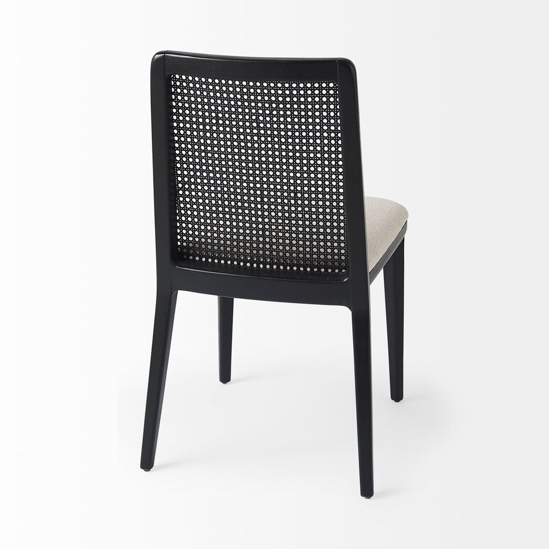 Clara Black Wood W/ Cream Fabric Seat and Cane Back Armless Dining Chair Living Room Mercana