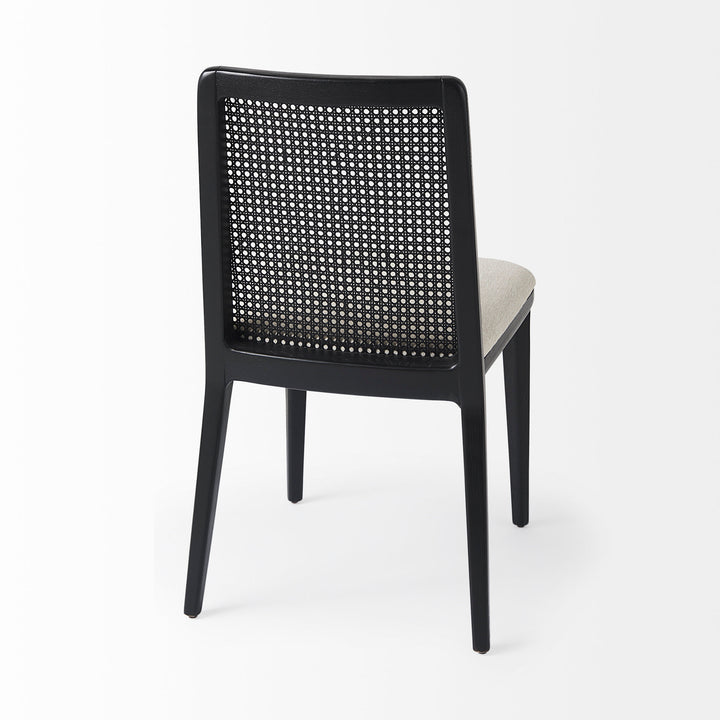 Clara Black Wood W/ Cream Fabric Seat and Cane Back Armless Dining Chair Living Room Mercana