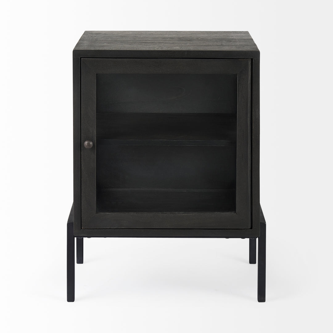 Arelius Black-Brown Wood W/ Black Metal Frame End/Side Table Dining Room Mercana