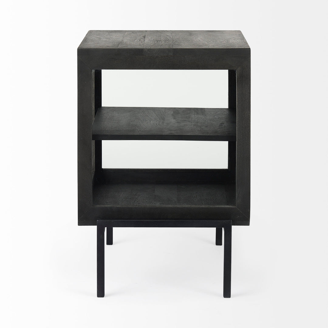 Arelius Black-Brown Wood W/ Black Metal Frame End/Side Table Dining Room Mercana