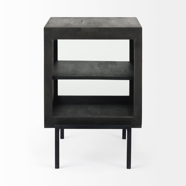 Arelius Black-Brown Wood W/ Black Metal Frame End/Side Table Dining Room Mercana