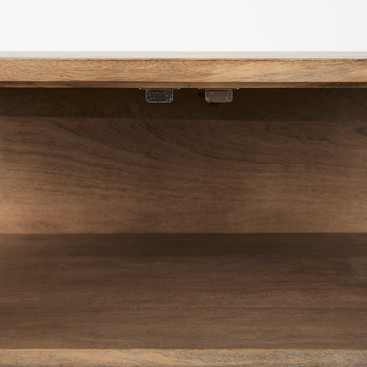 Arelius Light Brown Wood, Black Metal Base w/ 2 Glass Doors Accent Cabinet Decor Mercana