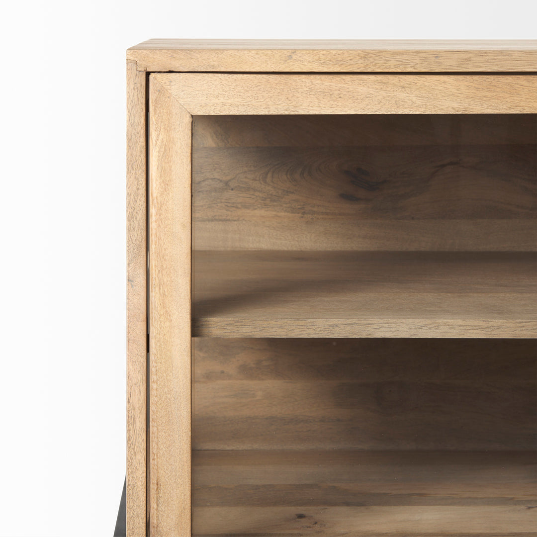Arelius Light Brown Wood, Black Metal Base w/ 4 Glass Cabinet Doors Sideboard Dining Room Mercana