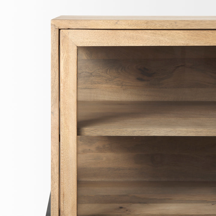 Arelius Light Brown Wood, Black Metal Base w/ 4 Glass Cabinet Doors Sideboard Dining Room Mercana