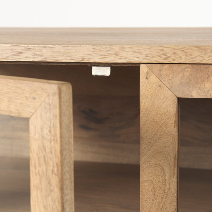 Arelius Light Brown Wood, Black Metal Base w/ 4 Glass Cabinet Doors Sideboard Dining Room Mercana