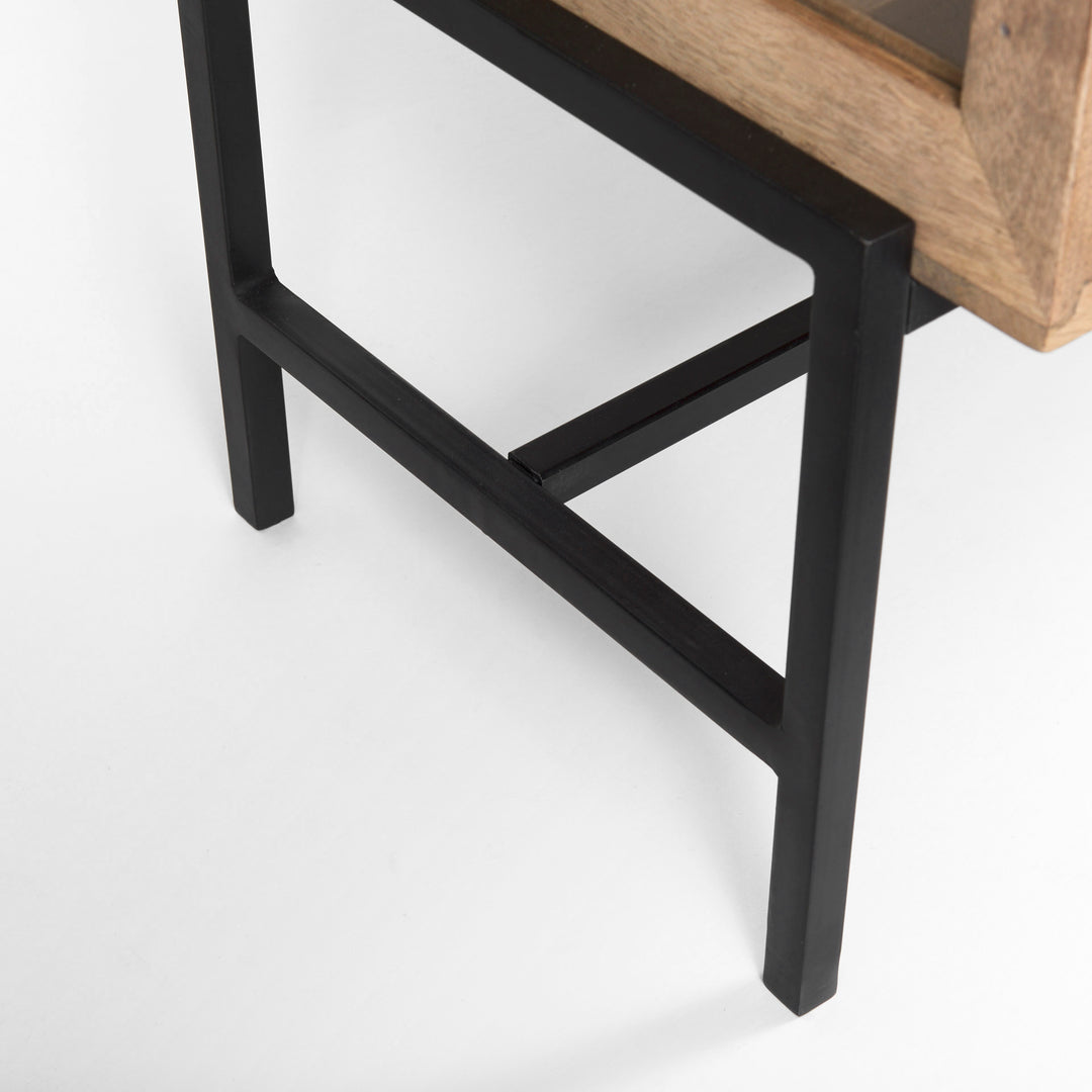 Arelius Light Brown Wood, Black Metal Base w/ 4 Glass Cabinet Doors Sideboard Dining Room Mercana