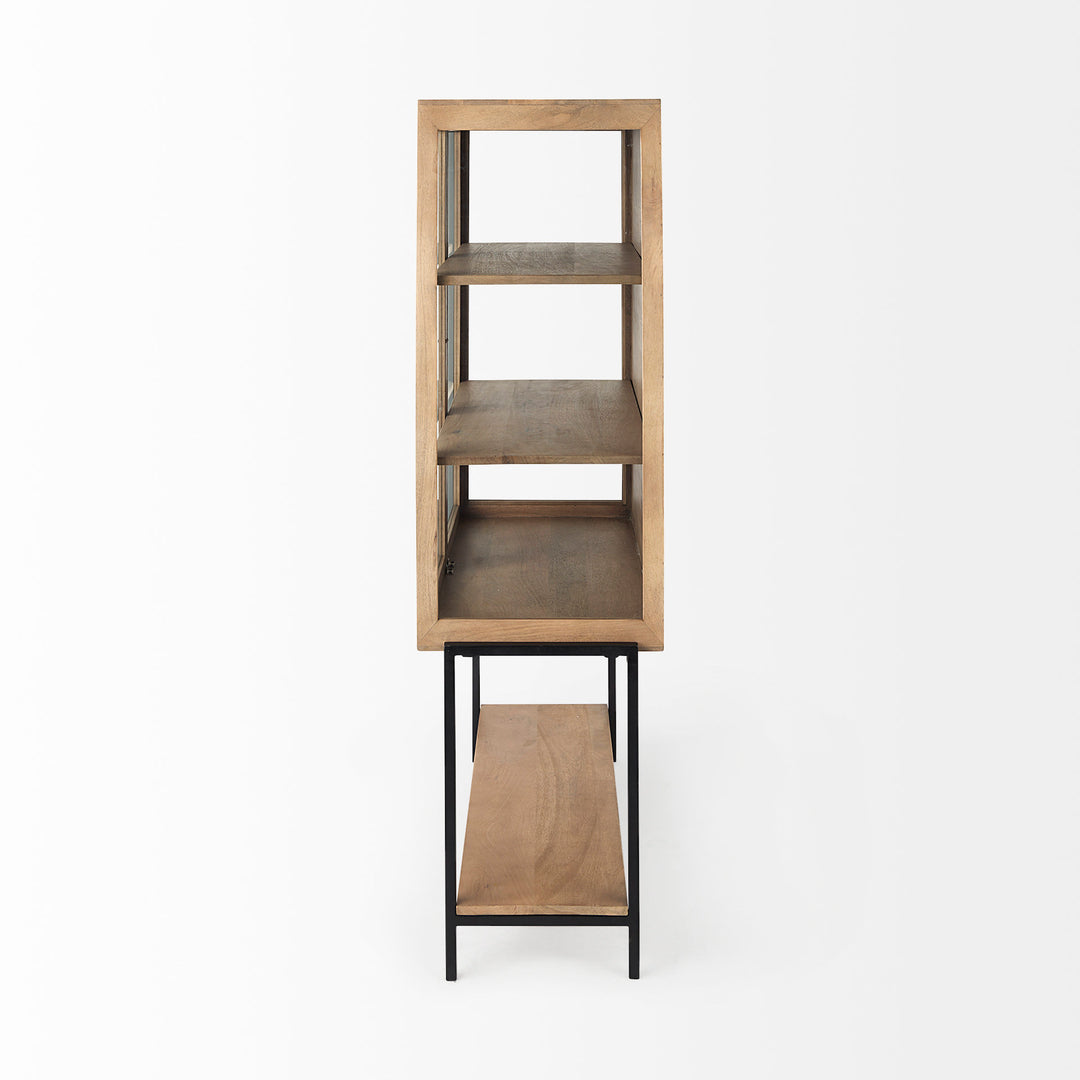 Arelius Light Brown Wood W/ Black Metal Base Display Cabinet Living Room Mercana