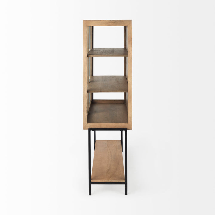 Arelius Light Brown Wood W/ Black Metal Base Display Cabinet Living Room Mercana