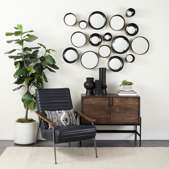 Glenn Dark Brown Wood w/ Black Iron Frame, 2 Door Accent Cabinet Decor Mercana