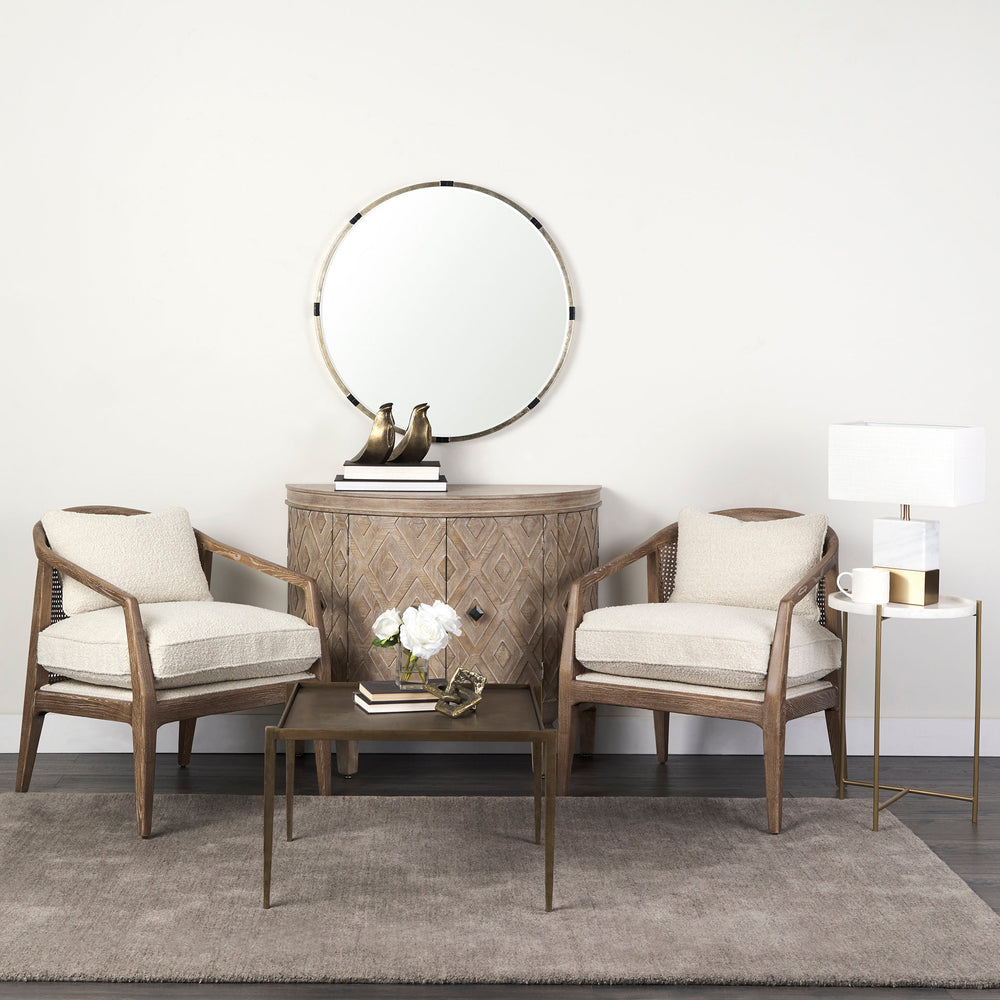 Stella 17L x 17W White Round Marble Top W/Gold Base Accent Table Dining Room Mercana