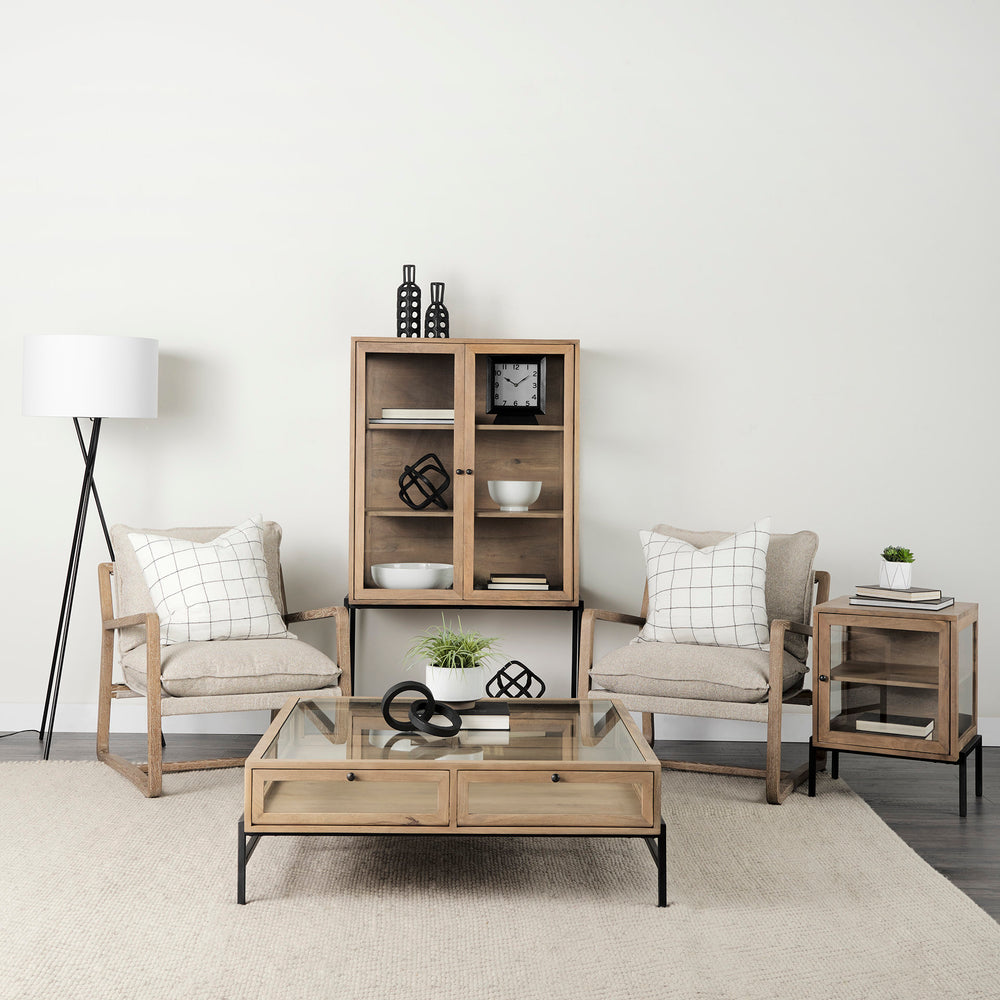 Arelius Light Brown Wood W/ Black Metal Base Display Cabinet Living Room Mercana