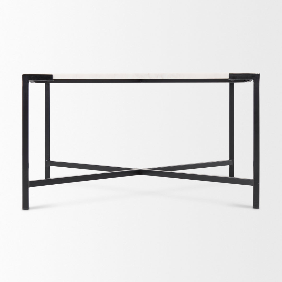 Lucas 30x30 White Marble Top Black Metal Base Coffee Table Living Room Mercana