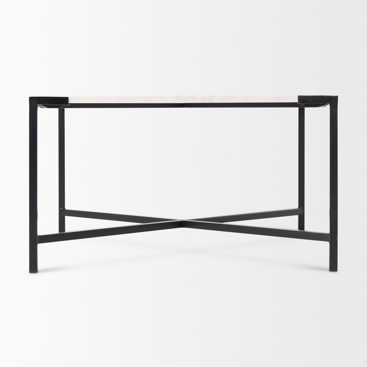 Lucas 30x30 White Marble Top Black Metal Base Coffee Table Living Room Mercana