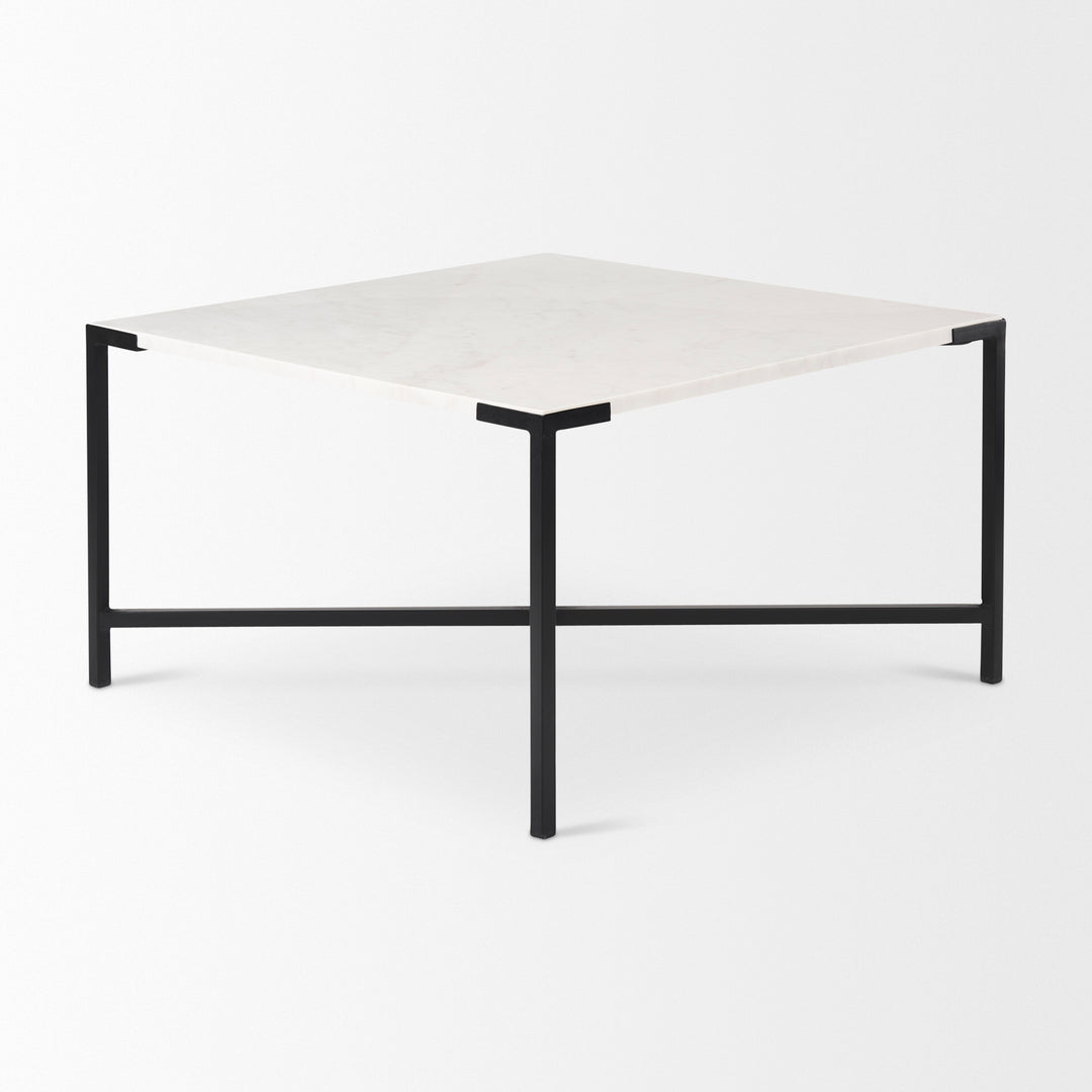 Lucas 30x30 White Marble Top Black Metal Base Coffee Table Living Room Mercana