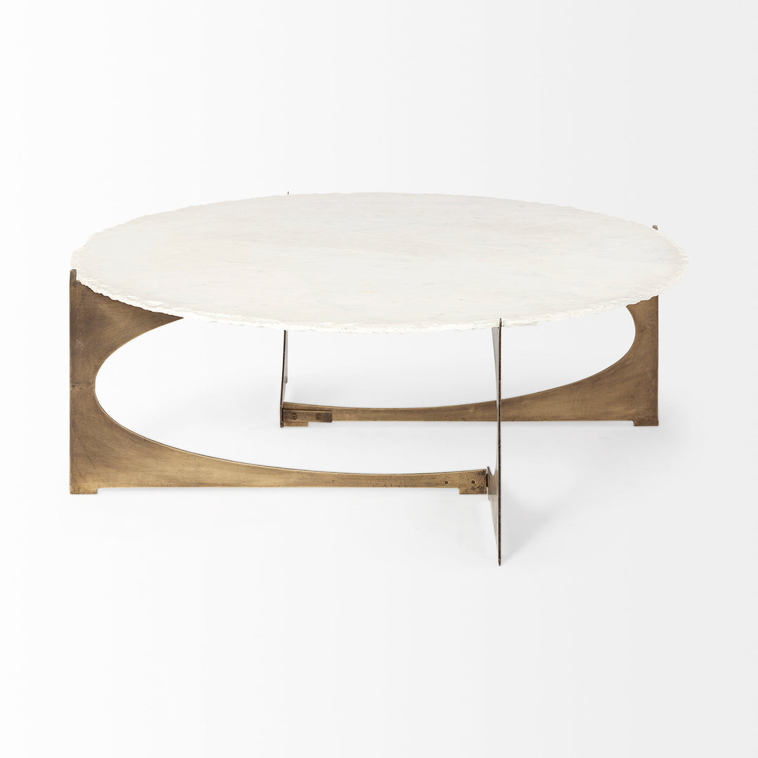 Reinhold 49" Round White Marble Top Gold Metal Base Coffee Table Living Room Mercana