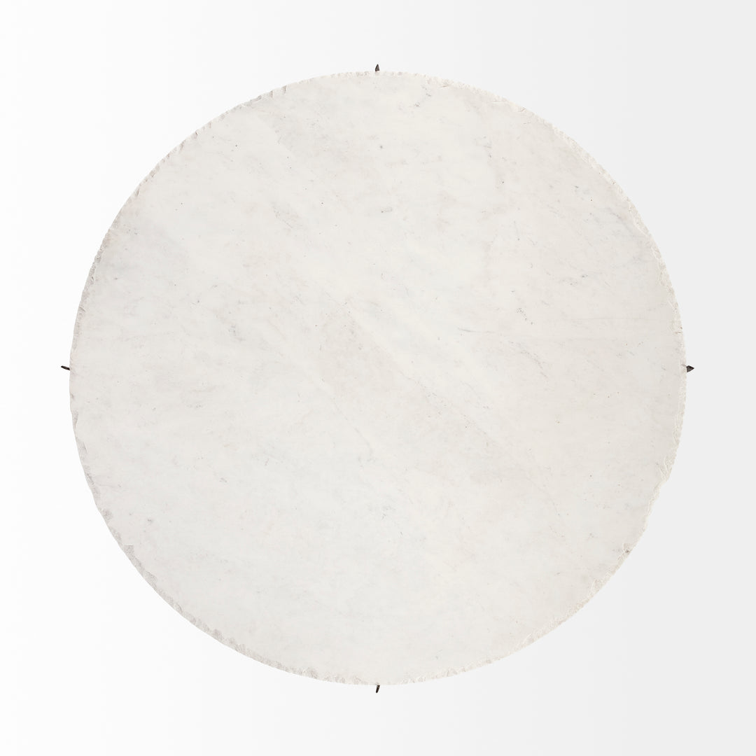 Reinhold 49" Round White Marble Top Gold Metal Base Coffee Table Living Room Mercana