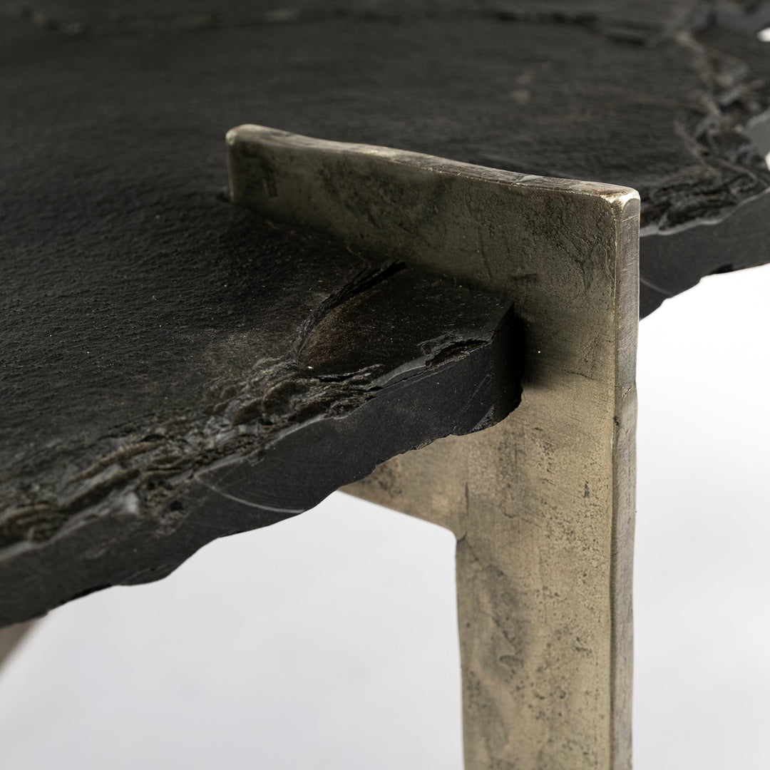 Shale 37" Irregular Live-Edge Black Slate w/Flat Iron Base Coffee Table Living Room Mercana