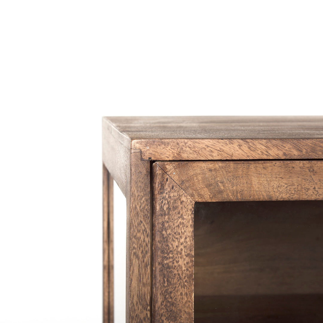 Arelius Medium Brown, Black Metal Base w/ 4 Glass Door Cabinets Sideboard Dining Room Mercana