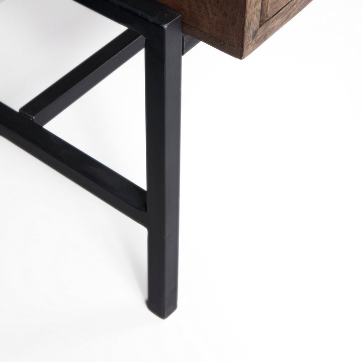 Arelius Medium Brown, Black Metal Base w/ 4 Glass Door Cabinets Sideboard Dining Room Mercana