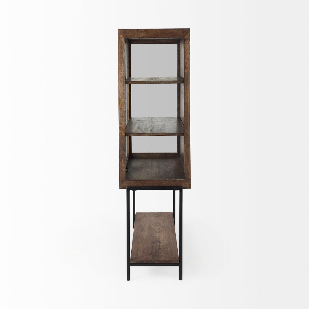 Arelius Medium Brown Wood W/ Black Metal Base Display Cabinet Living Room Mercana