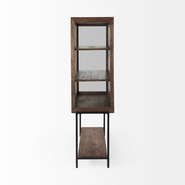 Arelius Medium Brown Wood W/ Black Metal Base Display Cabinet Living Room Mercana