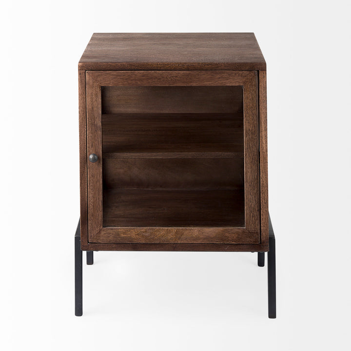 Arelius Medium Brown Wood W/ Black Metal Frame End/Side Table Dining Room Mercana