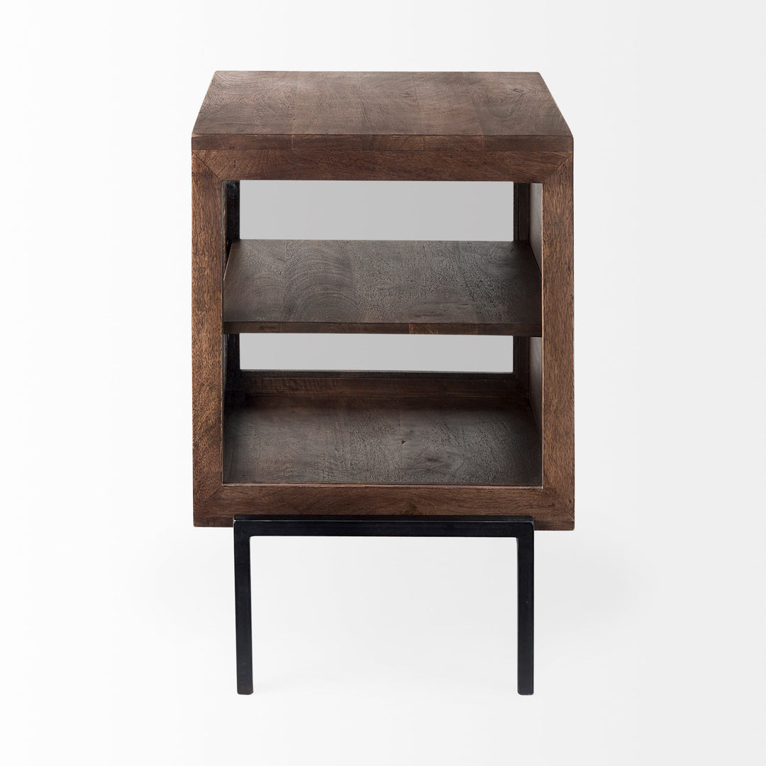 Arelius Medium Brown Wood W/ Black Metal Frame End/Side Table Dining Room Mercana
