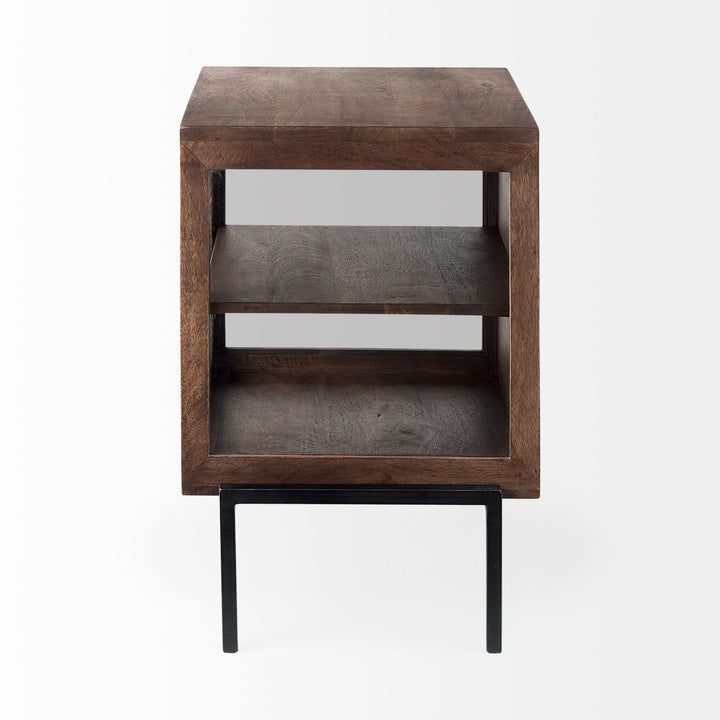Arelius Medium Brown Wood W/ Black Metal Frame End/Side Table Dining Room Mercana