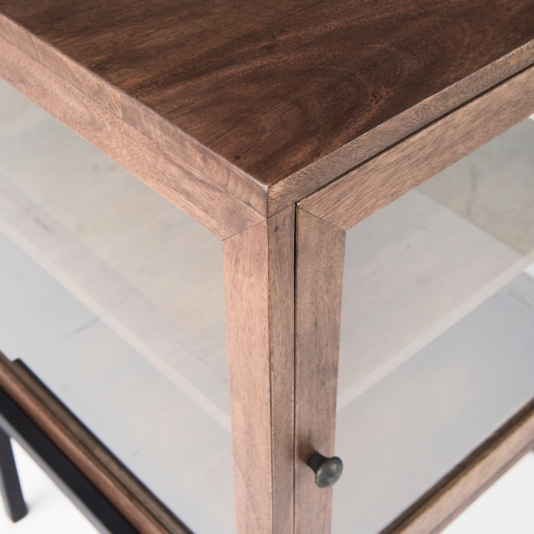 Arelius Medium Brown Wood W/ Black Metal Frame End/Side Table Dining Room Mercana