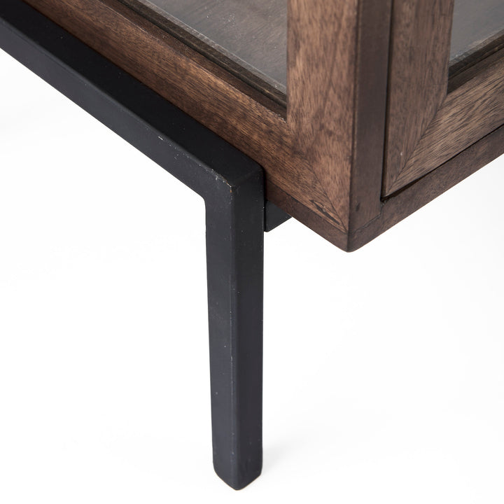 Arelius Medium Brown Wood W/ Black Metal Frame End/Side Table Dining Room Mercana