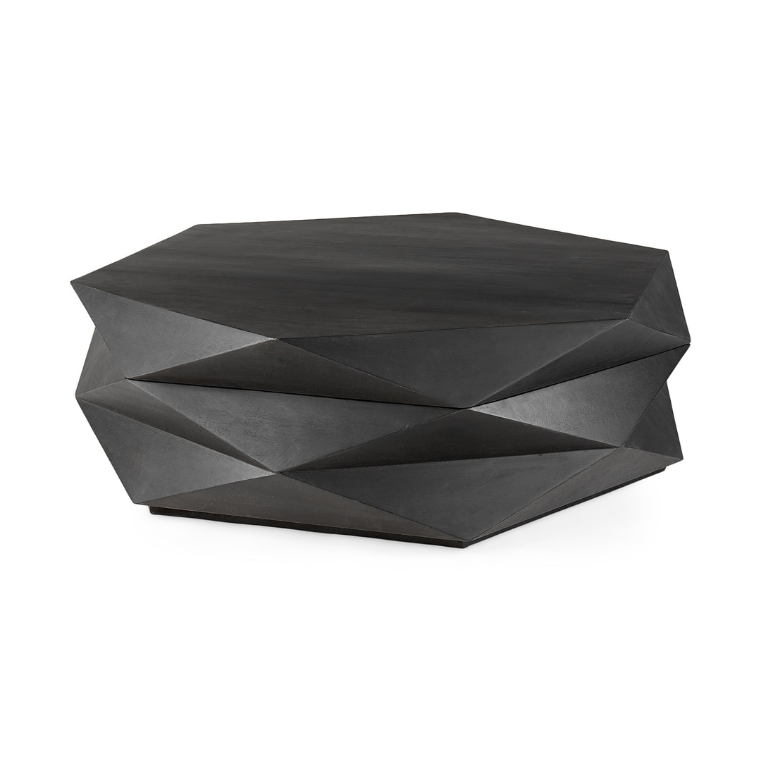 Arreto Black Solid Wood Hexagonal Storage Coffee Table Living Room Mercana