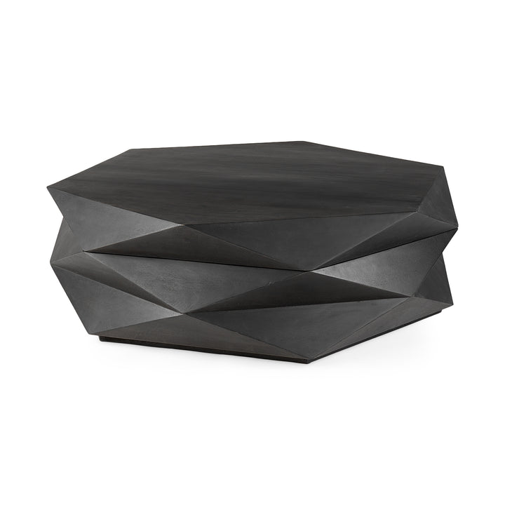 Arreto Black Solid Wood Hexagonal Storage Coffee Table Living Room Mercana
