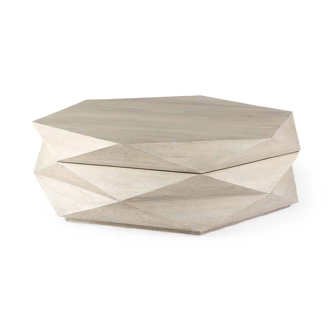 Arreto Natural Solid Wood Hexagonal Storage Coffee Table Living Room Mercana