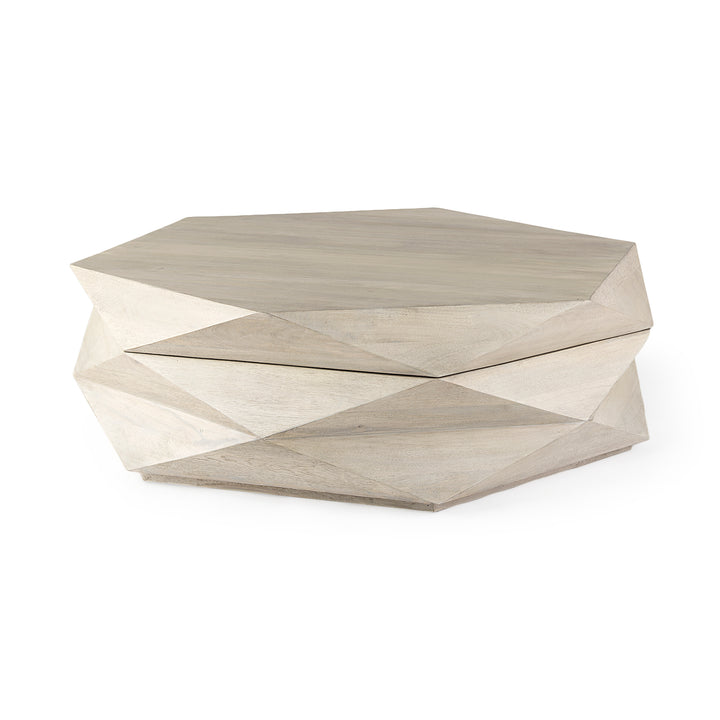 Arreto Natural Solid Wood Hexagonal Storage Coffee Table Living Room Mercana