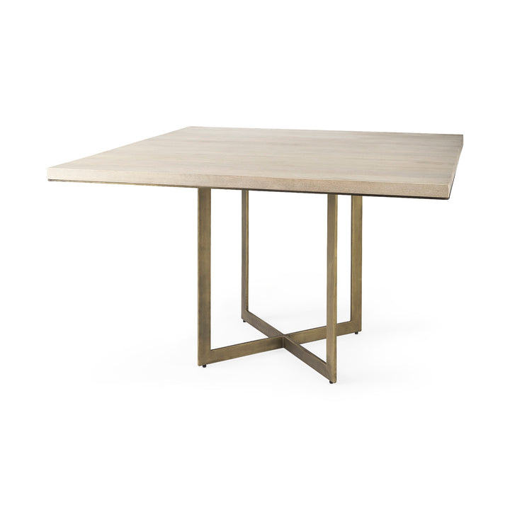 Faye I Beige Finished Wood W/Gold Metal Base Square Dining Table Dining Room Mercana