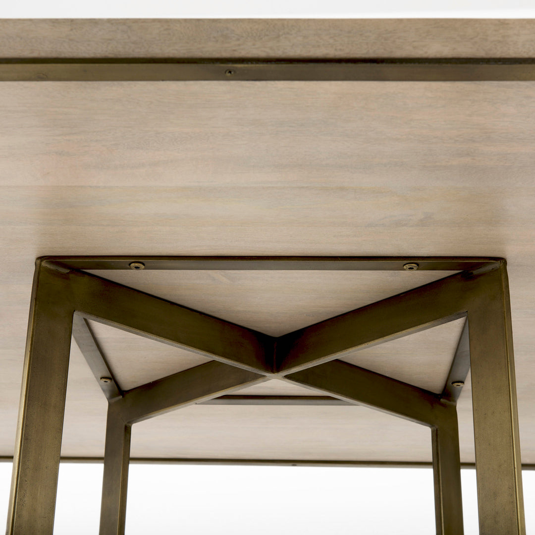 Faye I Beige Finished Wood W/Gold Metal Base Square Dining Table Dining Room Mercana