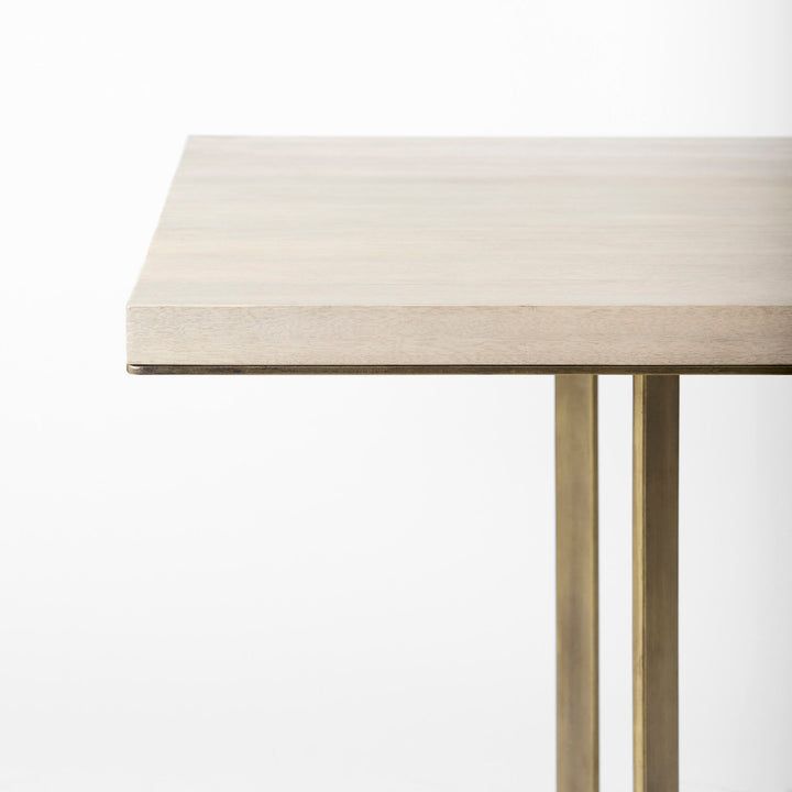 Faye I Beige Finished Wood W/Gold Metal Base Square Dining Table Dining Room Mercana