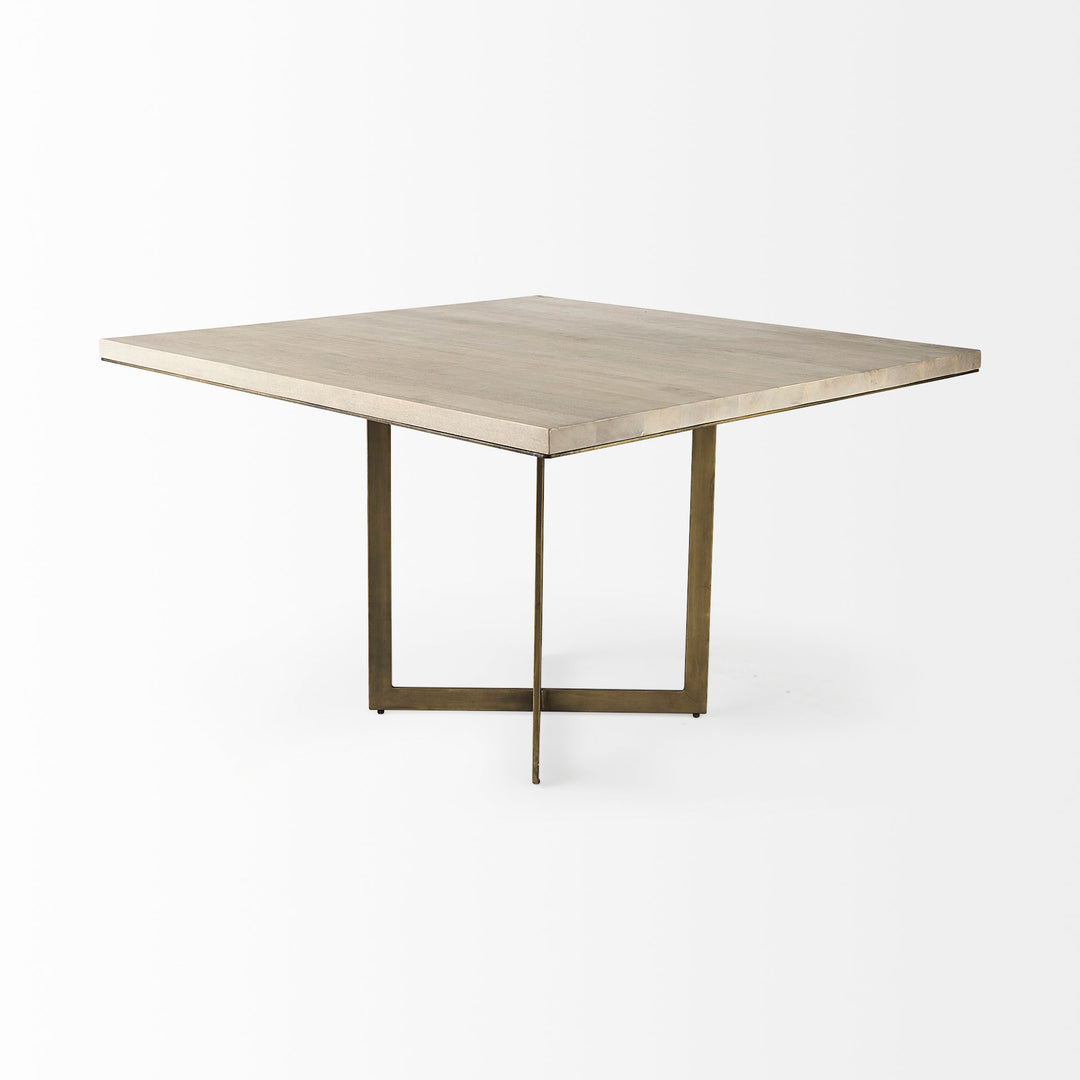 Faye I Beige Finished Wood W/Gold Metal Base Square Dining Table Dining Room Mercana