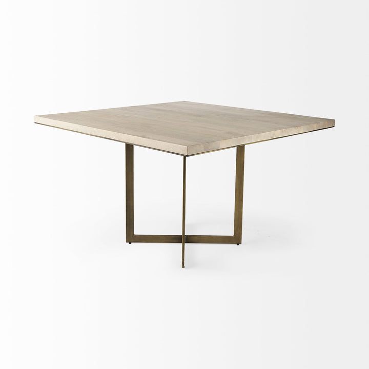 Faye I Beige Finished Wood W/Gold Metal Base Square Dining Table Dining Room Mercana