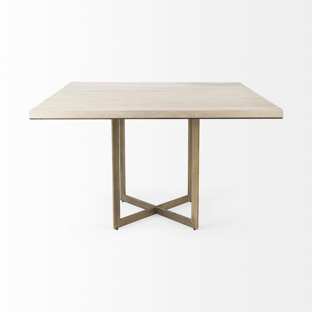 Faye I Beige Finished Wood W/Gold Metal Base Square Dining Table Dining Room Mercana
