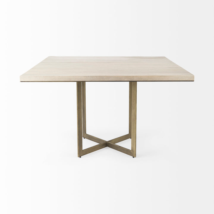 Faye I Beige Finished Wood W/Gold Metal Base Square Dining Table Dining Room Mercana