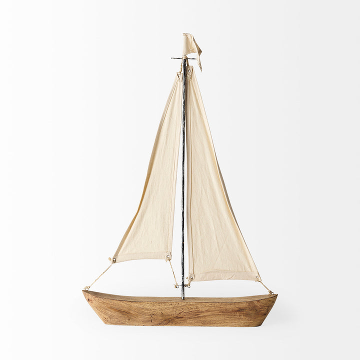 Tartane Large 22L x 2W Brown/Cream Nautical Inspired Sailboat Decor Mercana