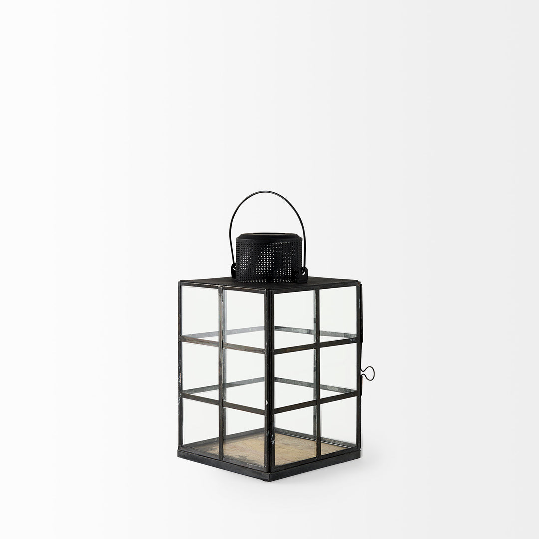 Gamfield Small Black Metal and Glass Lantern Decor Mercana